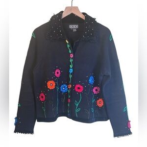 Berek 2 by Takato SakonBlack Floral Embroidered Beaded Cardigan Size Large